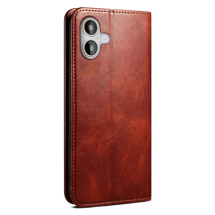 For iPhone 16 Case Crazy Horse Texture Waxy Leather Wallet Stand Cover