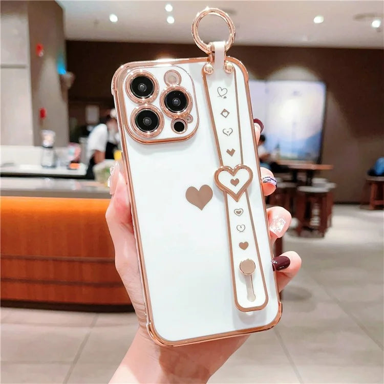For iPhone 14 Pro Max Case Side Edge Small Love Pattern TPU Phone Cover Wristband