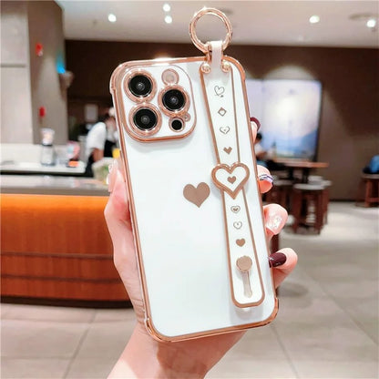 For iPhone 14 Pro Max Case Side Edge Small Love Pattern TPU Phone Cover Wristband