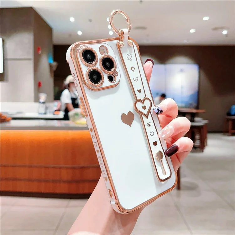 For iPhone 14 Pro Max Case Side Edge Small Love Pattern TPU Phone Cover Wristband