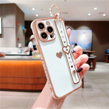 For iPhone 14 Pro Max Case Side Edge Small Love Pattern TPU Phone Cover Wristband