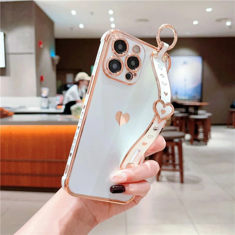 For iPhone 14 Pro Max Case Side Edge Small Love Pattern TPU Phone Cover Wristband