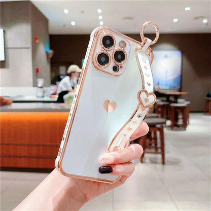 For iPhone 14 Pro Max Case Side Edge Small Love Pattern TPU Phone Cover Wristband