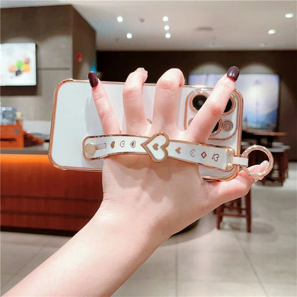 For iPhone 14 Pro Max Case Side Edge Small Love Pattern TPU Phone Cover Wristband