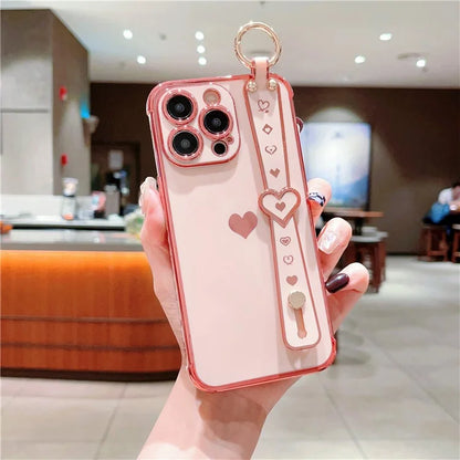 For iPhone 14 Pro Max Case Side Edge Small Love Pattern TPU Phone Cover Wristband