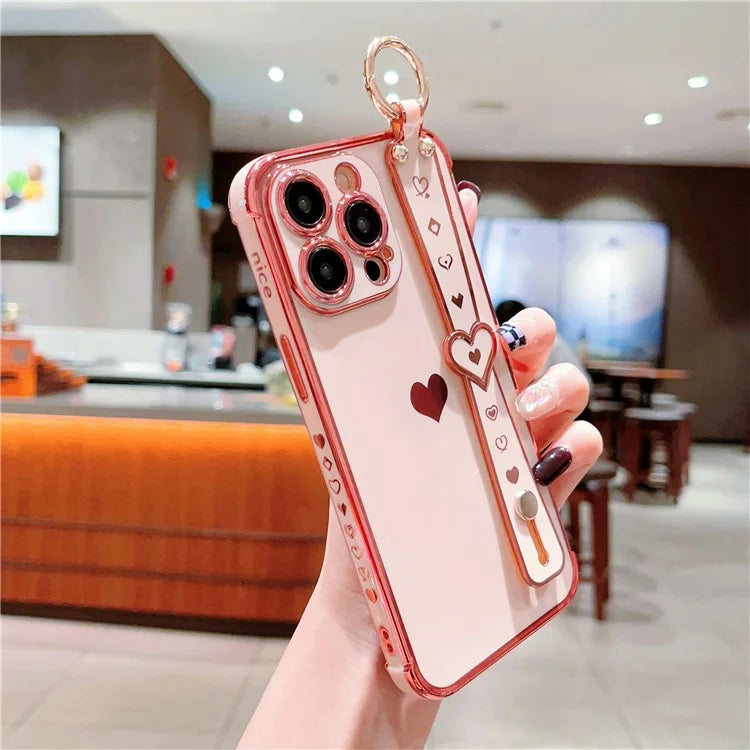For iPhone 14 Pro Max Case Side Edge Small Love Pattern TPU Phone Cover Wristband