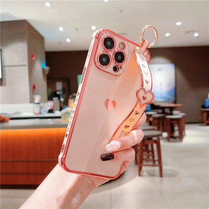 For iPhone 14 Pro Max Case Side Edge Small Love Pattern TPU Phone Cover Wristband