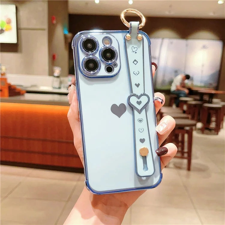 For iPhone 14 Pro Max Case Side Edge Small Love Pattern TPU Phone Cover Wristband