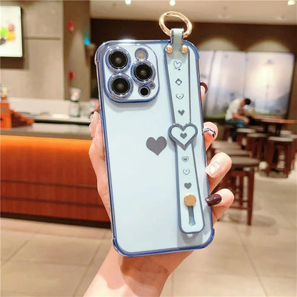 For iPhone 14 Pro Max Case Side Edge Small Love Pattern TPU Phone Cover Wristband