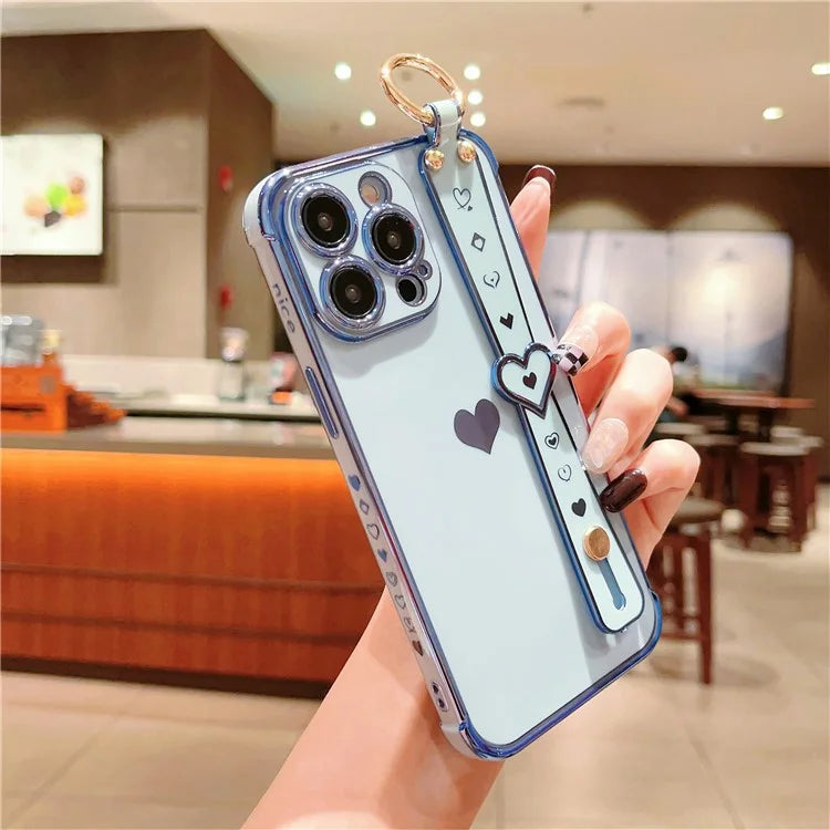 For iPhone 14 Pro Max Case Side Edge Small Love Pattern TPU Phone Cover Wristband