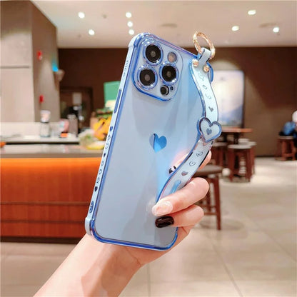For iPhone 14 Pro Max Case Side Edge Small Love Pattern TPU Phone Cover Wristband