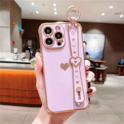For iPhone 14 Pro Max Case Side Edge Small Love Pattern TPU Phone Cover Wristband