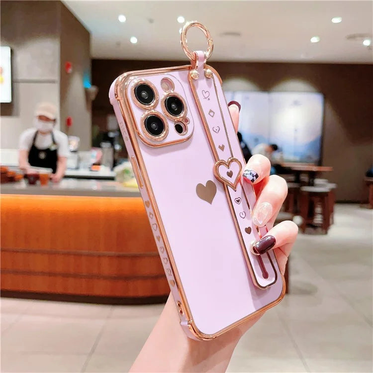 For iPhone 14 Pro Max Case Side Edge Small Love Pattern TPU Phone Cover Wristband