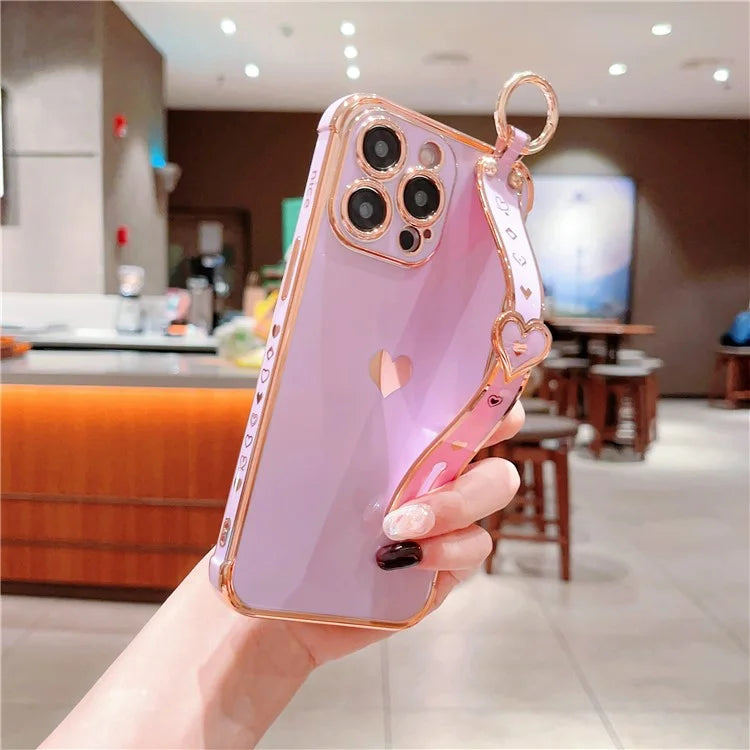For iPhone 14 Pro Max Case Side Edge Small Love Pattern TPU Phone Cover Wristband