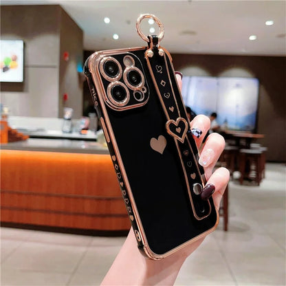 For iPhone 14 Pro Max Case Side Edge Small Love Pattern TPU Phone Cover Wristband