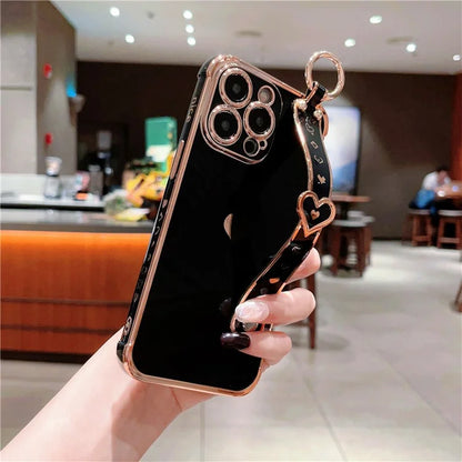 For iPhone 14 Pro Max Case Side Edge Small Love Pattern TPU Phone Cover Wristband