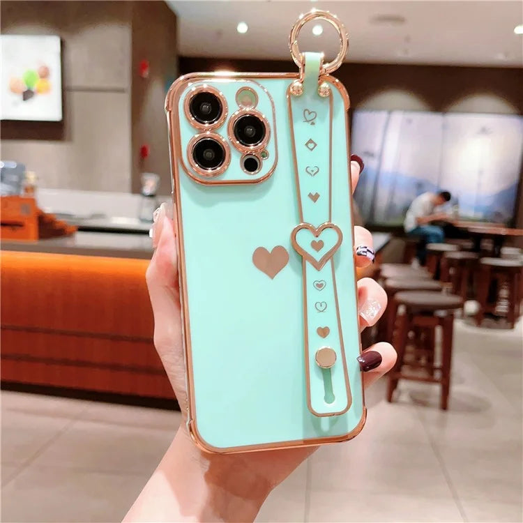 For iPhone 14 Pro Max Case Side Edge Small Love Pattern TPU Phone Cover Wristband