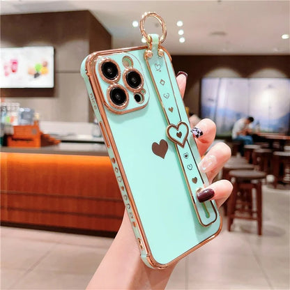 For iPhone 14 Pro Max Case Side Edge Small Love Pattern TPU Phone Cover Wristband