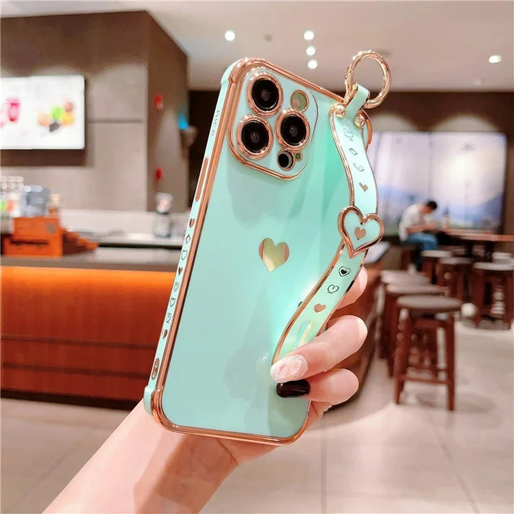 For iPhone 14 Pro Max Case Side Edge Small Love Pattern TPU Phone Cover Wristband