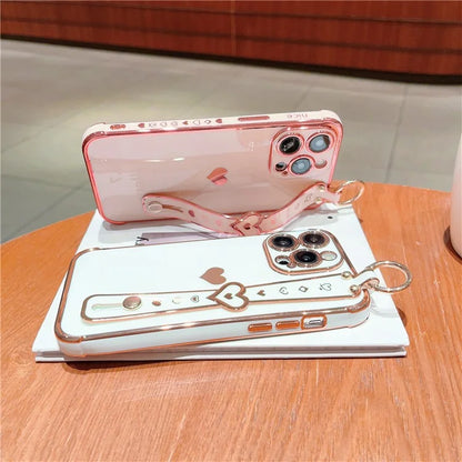 For iPhone 14 Pro Max Case Side Edge Small Love Pattern TPU Phone Cover Wristband