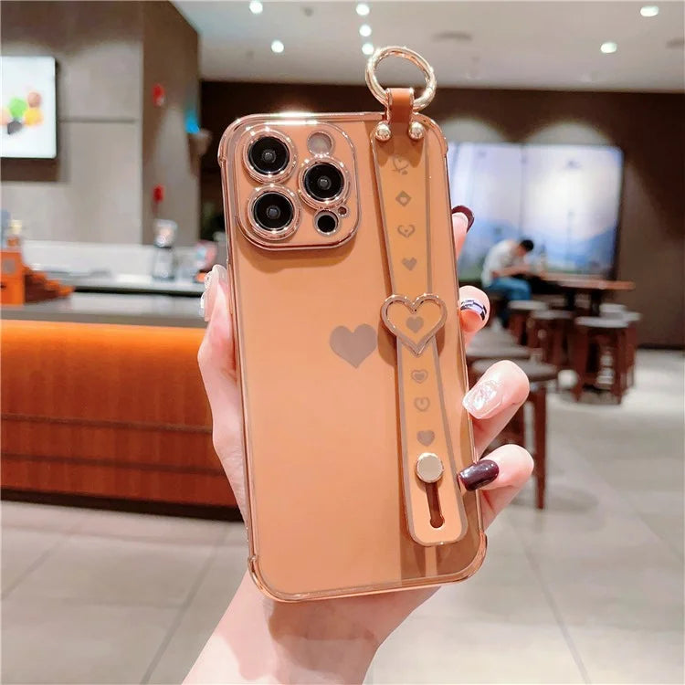 For iPhone 14 Pro Max Case Side Edge Small Love Pattern TPU Phone Cover Wristband