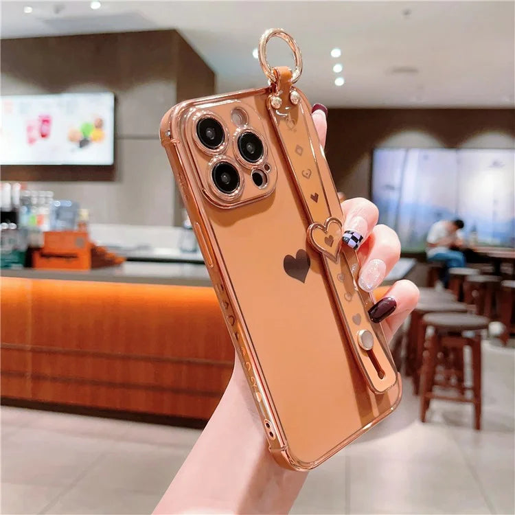 For iPhone 14 Pro Max Case Side Edge Small Love Pattern TPU Phone Cover Wristband