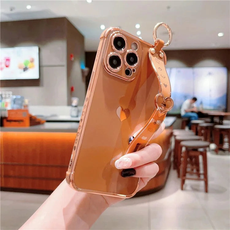 For iPhone 14 Pro Max Case Side Edge Small Love Pattern TPU Phone Cover Wristband