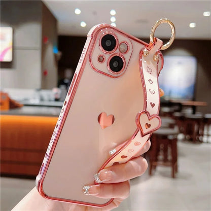 For iPhone 14 Case Soft TPU Phone Cover Wristband Ring Holder Luxury Love Heart
