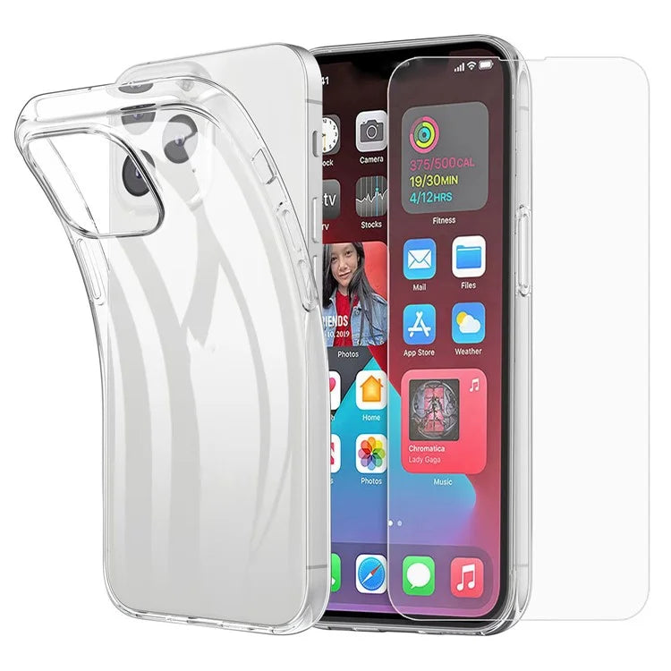 For iPhone 16 Pro Max Clear TPU Anti-drop Phone Case + Camera Lens Film + 2.5D Arc Edge Tempered Glass Screen Film