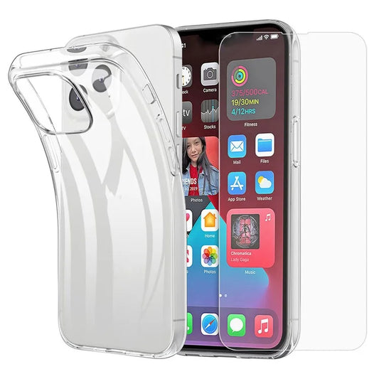 For iPhone 16 Pro Max Clear TPU Anti-drop Phone Case + Camera Lens Film + 2.5D Arc Edge Tempered Glass Screen Film