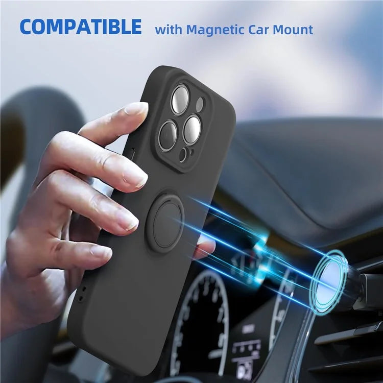 For iPhone 16 Pro Kickstand Case Liquid Silicone Phone Cover with Tempered Glass Screen Protector