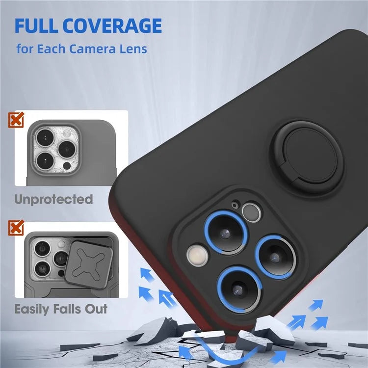 For iPhone 16 Pro Kickstand Case Liquid Silicone Phone Cover with Tempered Glass Screen Protector