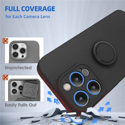 For iPhone 16 Pro Kickstand Case Liquid Silicone Phone Cover with Tempered Glass Screen Protector