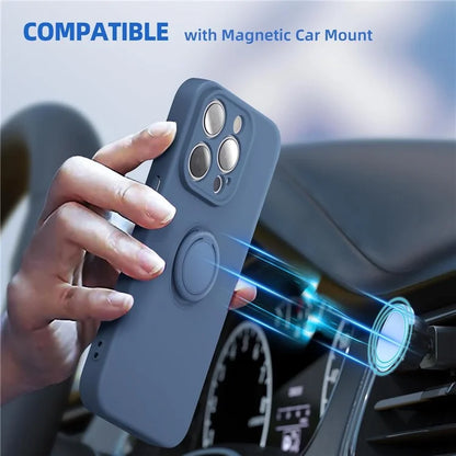 For iPhone 16 Pro Kickstand Case Liquid Silicone Phone Cover with Tempered Glass Screen Protector