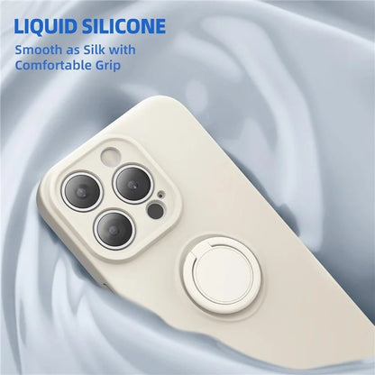 For iPhone 16 Pro Kickstand Case Liquid Silicone Phone Cover with Tempered Glass Screen Protector