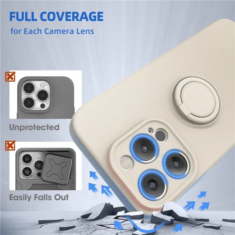 For iPhone 16 Pro Kickstand Case Liquid Silicone Phone Cover with Tempered Glass Screen Protector