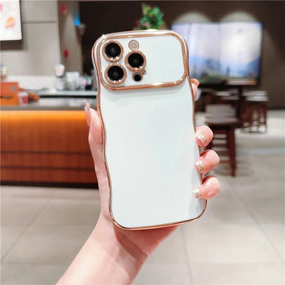 For iPhone 15 Pro Max Case Curly Wave Frame Shape Electroplating TPU Back Cover