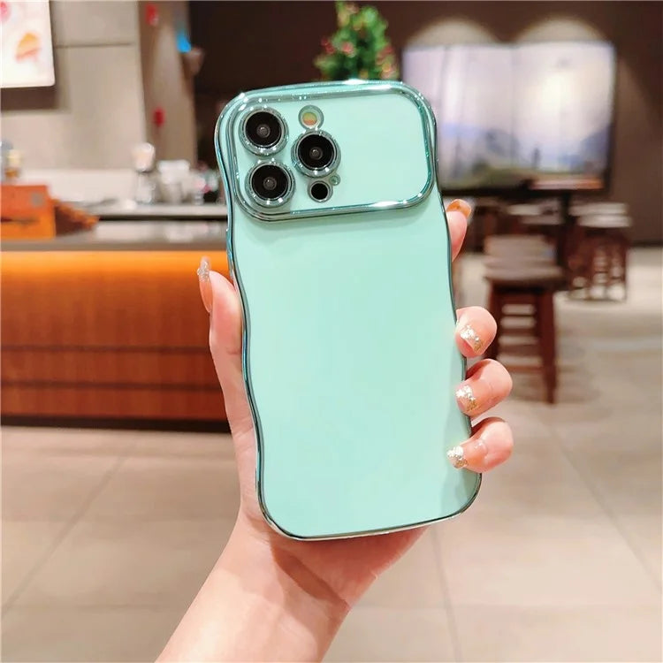 For iPhone 15 Pro Max Case Curly Wave Frame Shape Electroplating TPU Back Cover