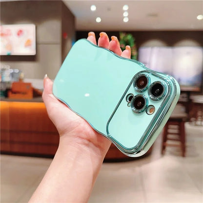 For iPhone 15 Pro Max Case Curly Wave Frame Shape Electroplating TPU Back Cover