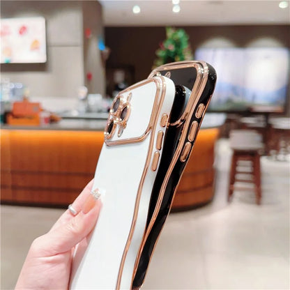 For iPhone 15 Pro Max Case Curly Wave Frame Shape Electroplating TPU Back Cover