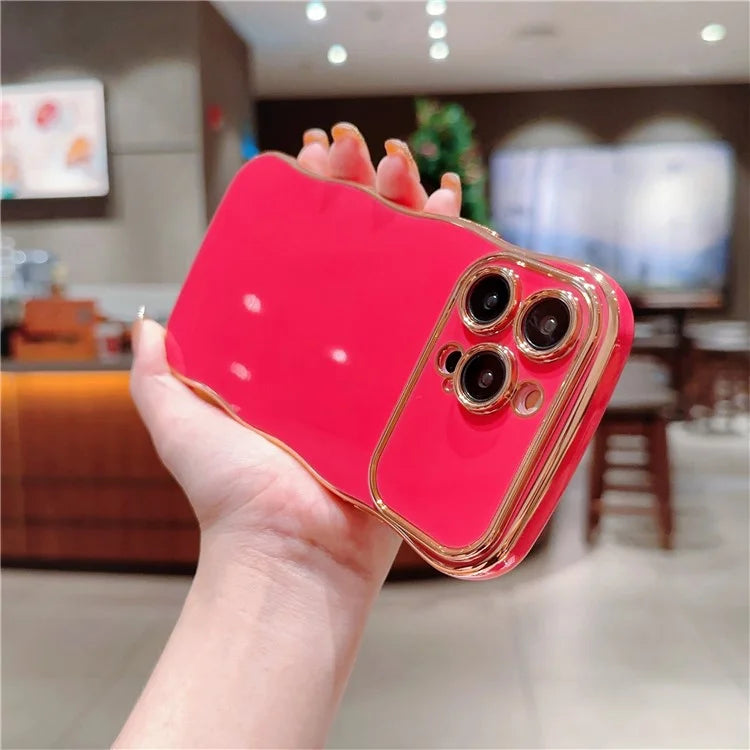 For iPhone 15 Pro Max Case Curly Wave Frame Shape Electroplating TPU Back Cover