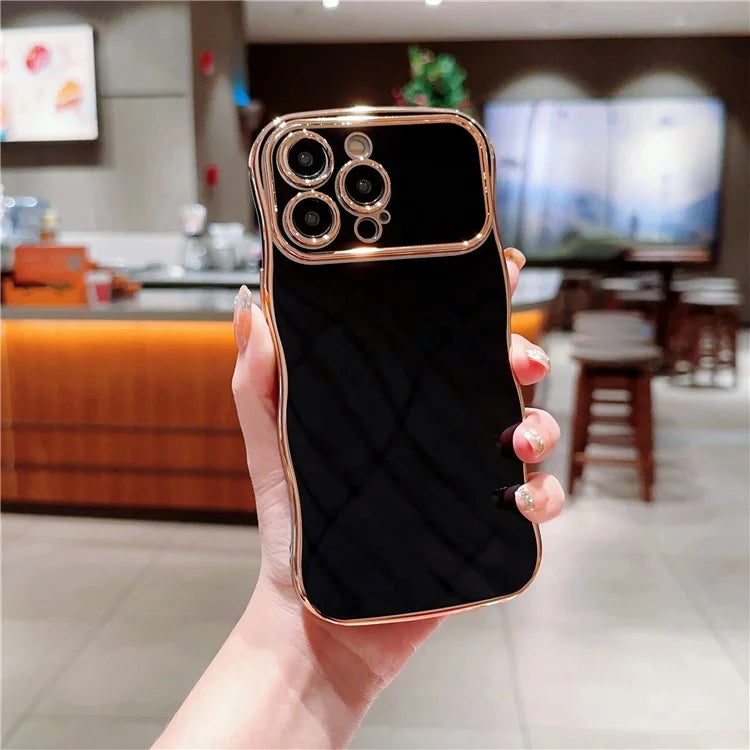 For iPhone 15 Pro Max Case Curly Wave Frame Shape Electroplating TPU Back Cover