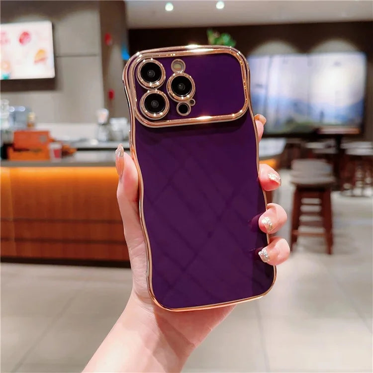 For iPhone 15 Pro Max Case Curly Wave Frame Shape Electroplating TPU Back Cover