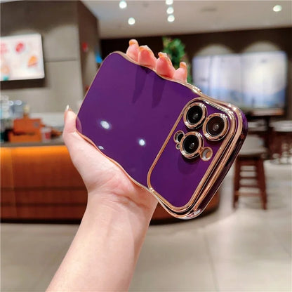 For iPhone 15 Pro Max Case Curly Wave Frame Shape Electroplating TPU Back Cover
