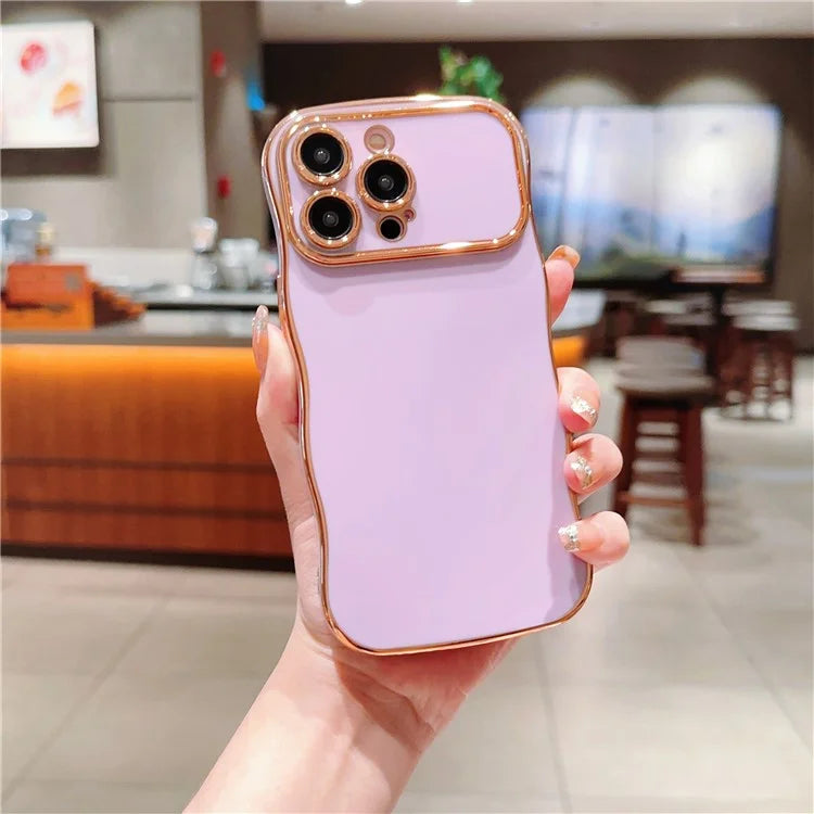For iPhone 15 Pro Case Curly Wave Frame Shape Electroplating TPU Back Cover