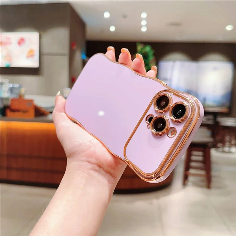 For iPhone 14 Pro Case Curly Wave Frame Shape Electroplating TPU Back Cover