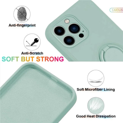 For iPhone 16 Pro Silicone Case with Strap Ring Kickstand Phone Cover