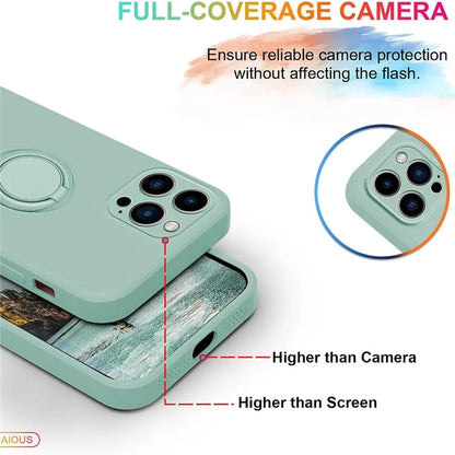 For iPhone 16 Pro Silicone Case with Strap Ring Kickstand Phone Cover