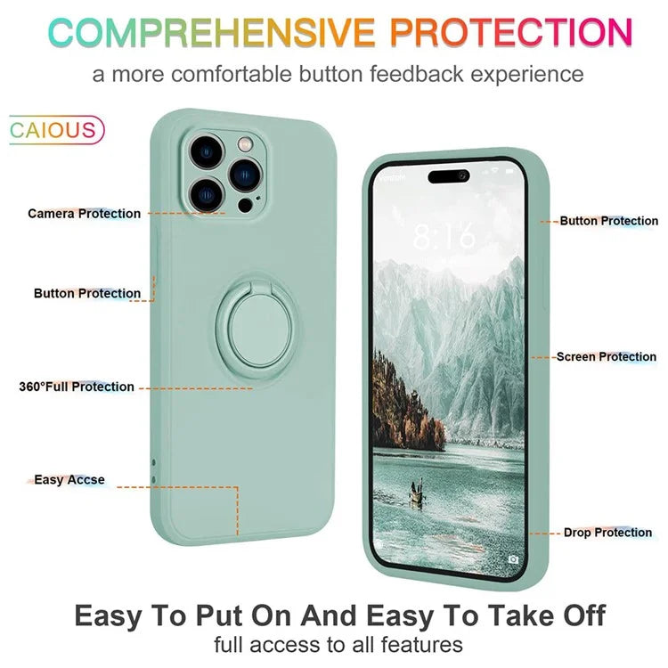 For iPhone 16 Pro Silicone Case with Strap Ring Kickstand Phone Cover