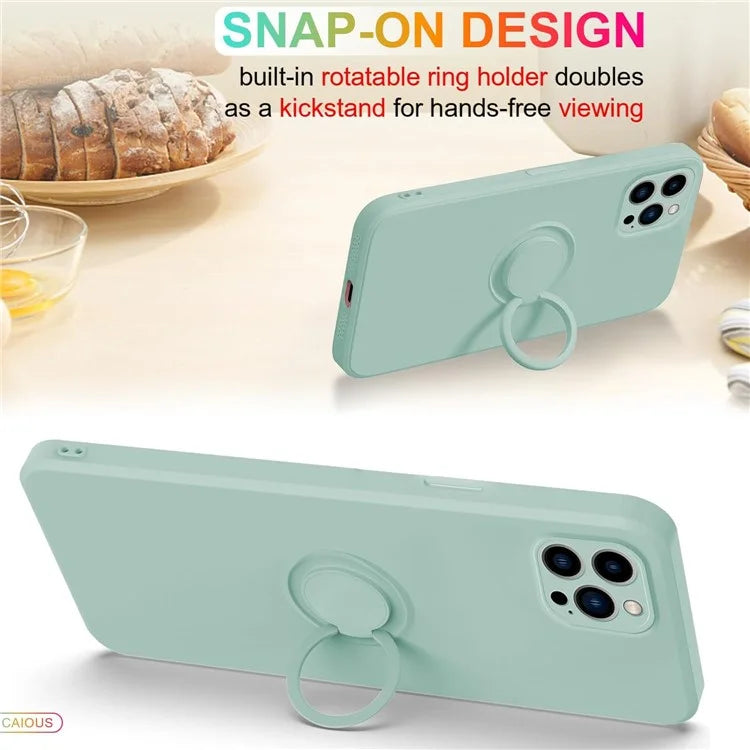 For iPhone 16 Pro Silicone Case with Strap Ring Kickstand Phone Cover